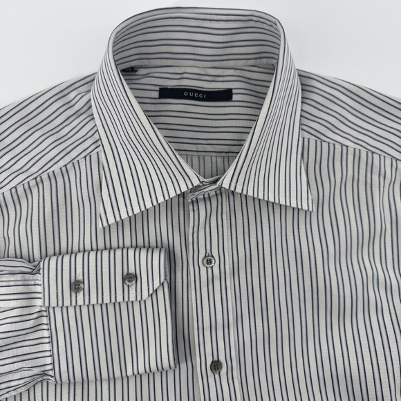 Gucci Striped Mens 17.5 XL Slim Long Sleeve Dress Shirt Made in‎ Italy
